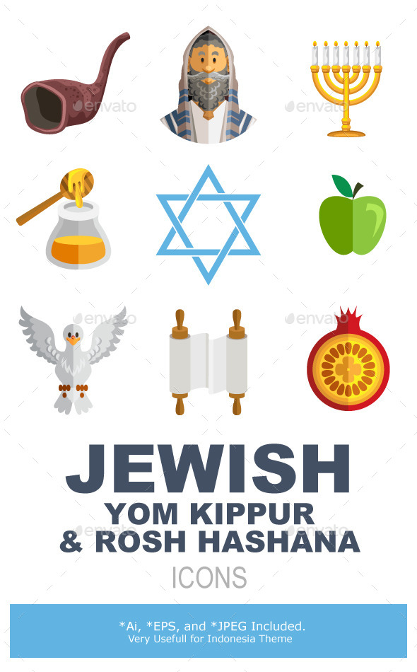 Rosh Hashana Jewish New Year Yom Kippur Icons by branca_escova